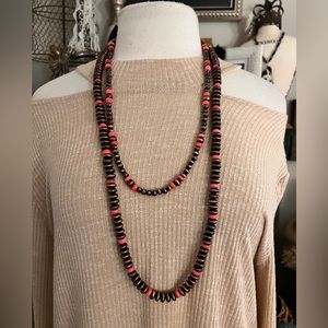 Set of two faux cooper navajo Pearl and hot pink beads necklace